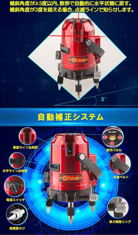 Amazon.co.jp: PSE認証☆FUKUDA 福田 フクダ レーザー墨出し器